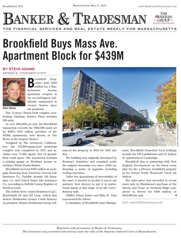 Photo of a Banker & Tradesman article about Boston Residential Group